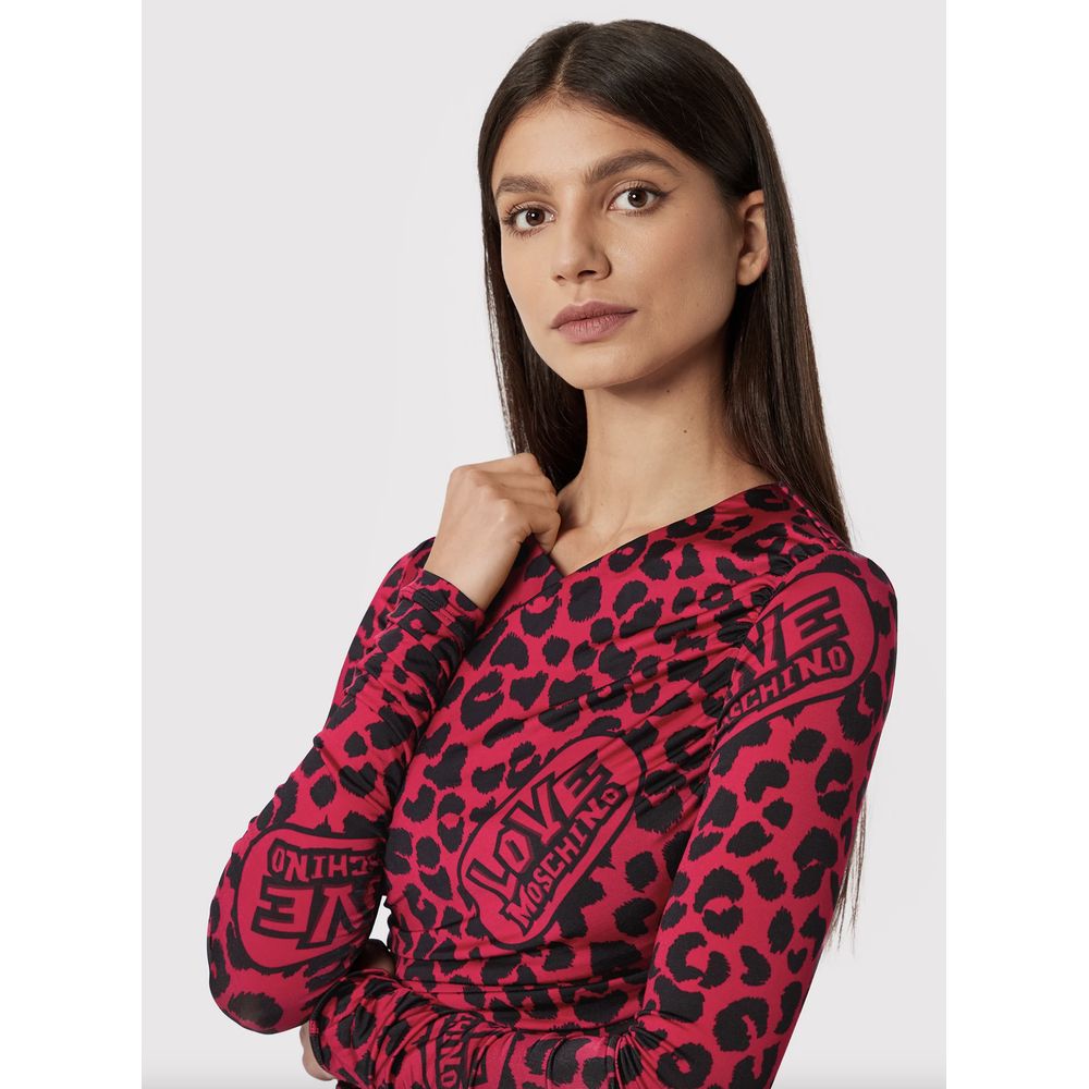 Шикарное платье с леопардовым принтом Love Moschino в розовом и черном цветах