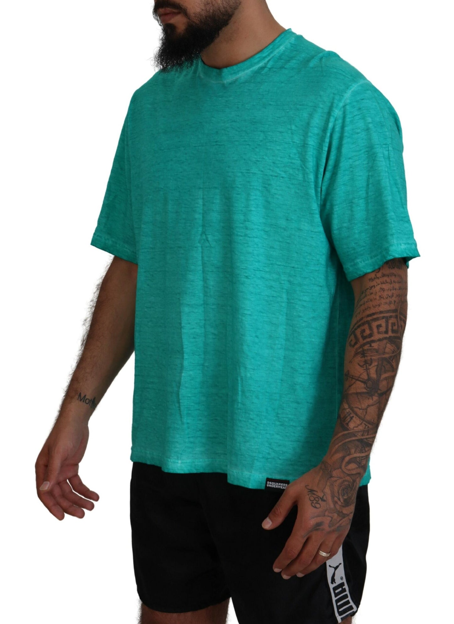 T-shirt a maniche corte in cotone e lino verde chiaro Dsquared²