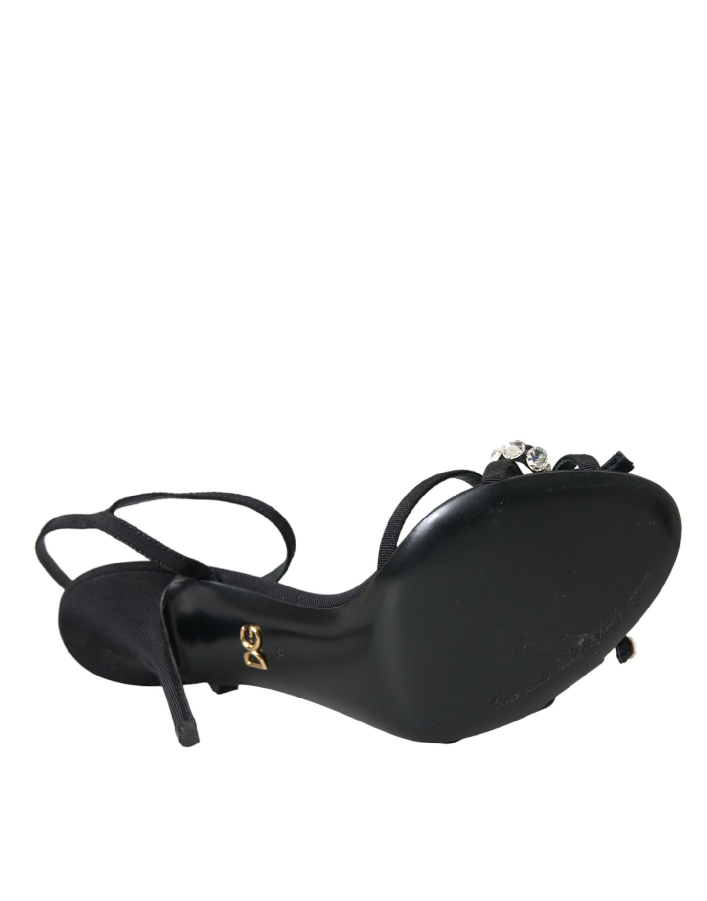 Sandali con tacco Dolce & Gabbana in viscosa nera con fiocco di cristallo