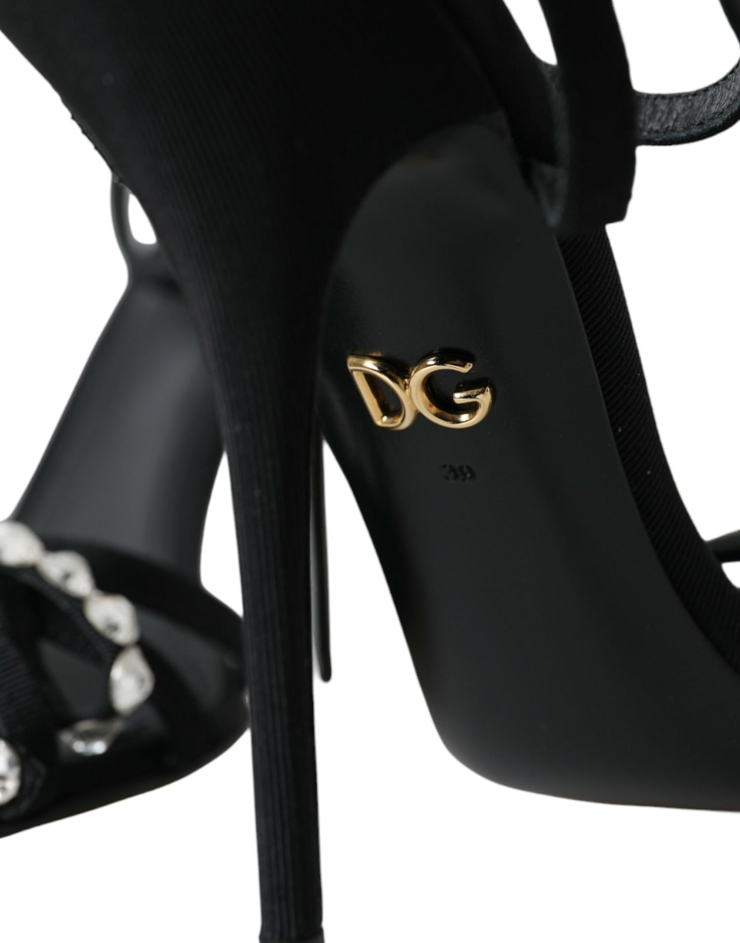 Sandali con tacco Dolce & Gabbana in viscosa nera con fiocco di cristallo