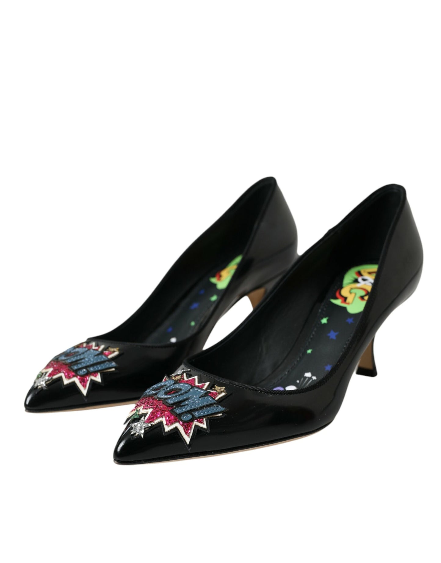 Scarpe con tacco a spillo Dolce & Gabbana in pelle nera BOOM Patch