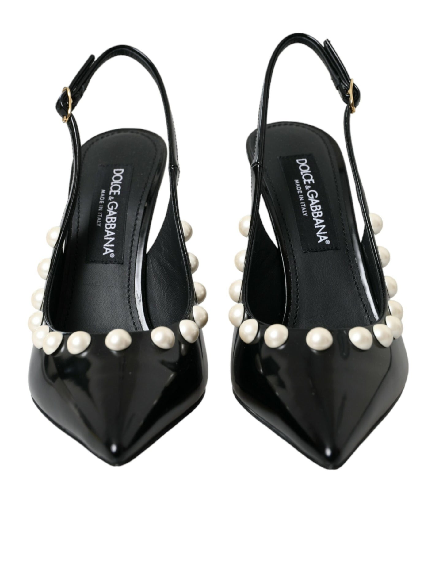 Scarpe Dolce & Gabbana con cinturino posteriore in pelle nera e tacco in finta perla