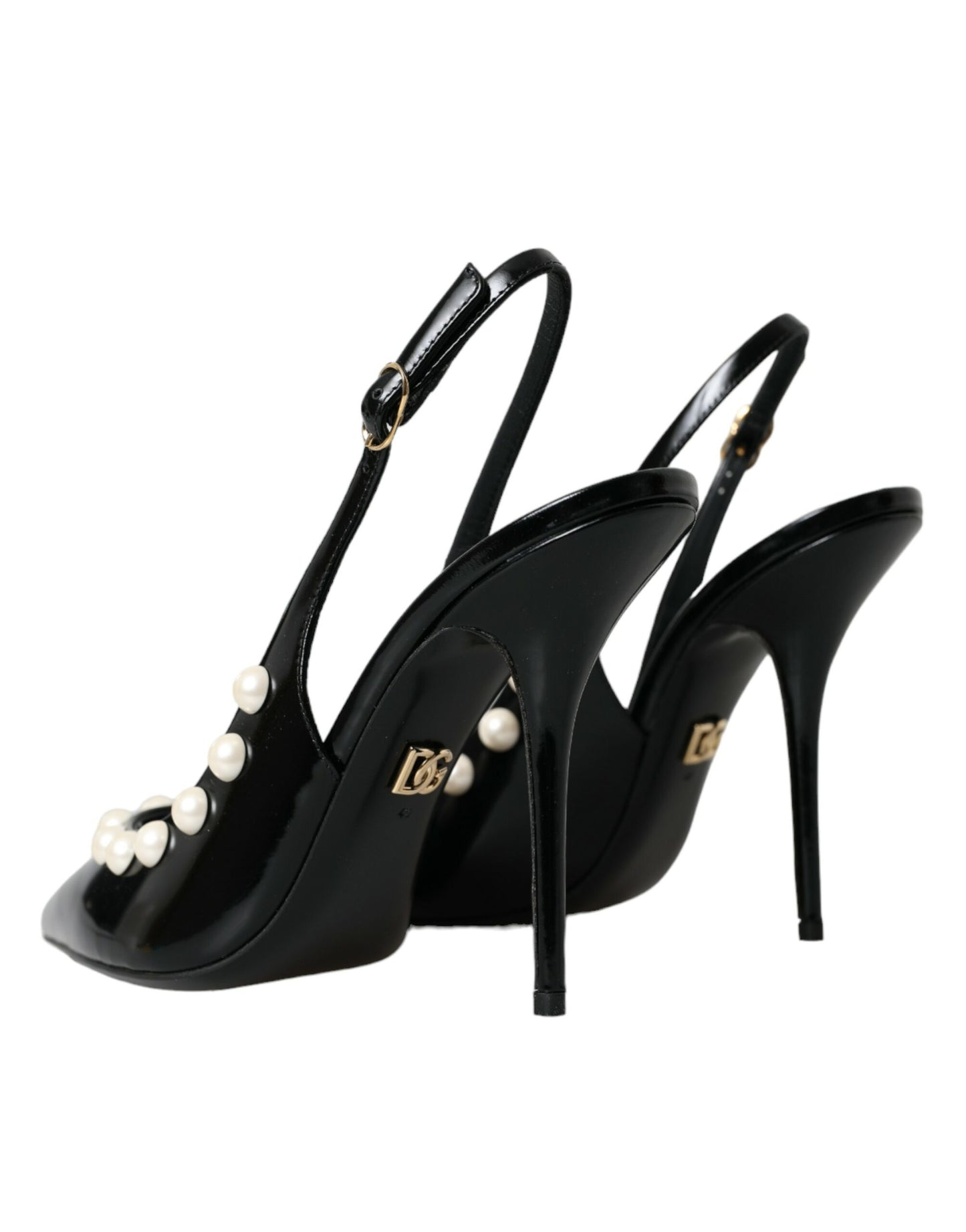 Scarpe Dolce & Gabbana con cinturino posteriore in pelle nera e tacco in finta perla