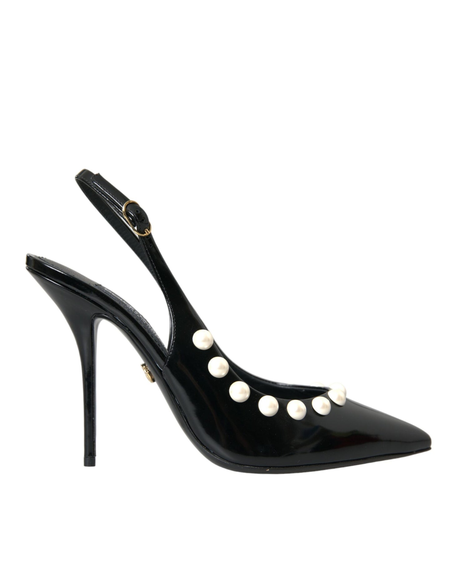 Scarpe Dolce & Gabbana con cinturino posteriore in pelle nera e tacco in finta perla