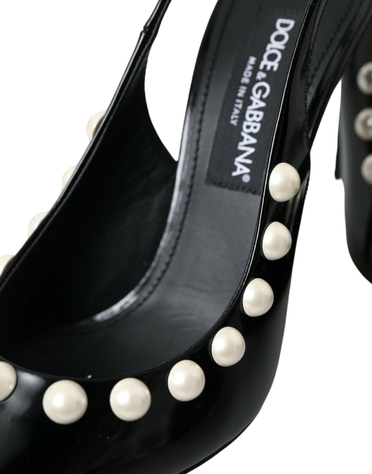 Scarpe Dolce & Gabbana con cinturino posteriore in pelle nera e tacco in finta perla
