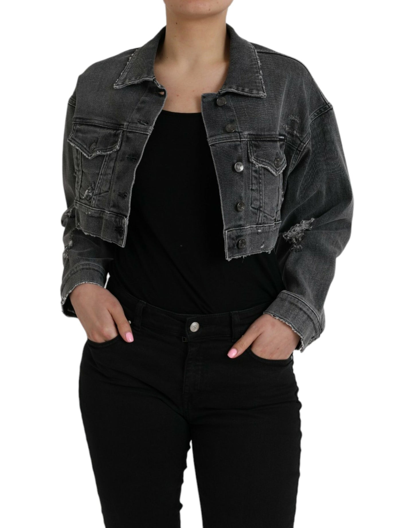 Giacca in denim elasticizzato di cotone grigio scuro Dolce & Gabbana