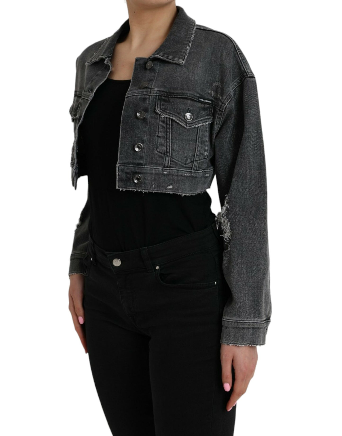 Giacca in denim elasticizzato di cotone grigio scuro Dolce & Gabbana