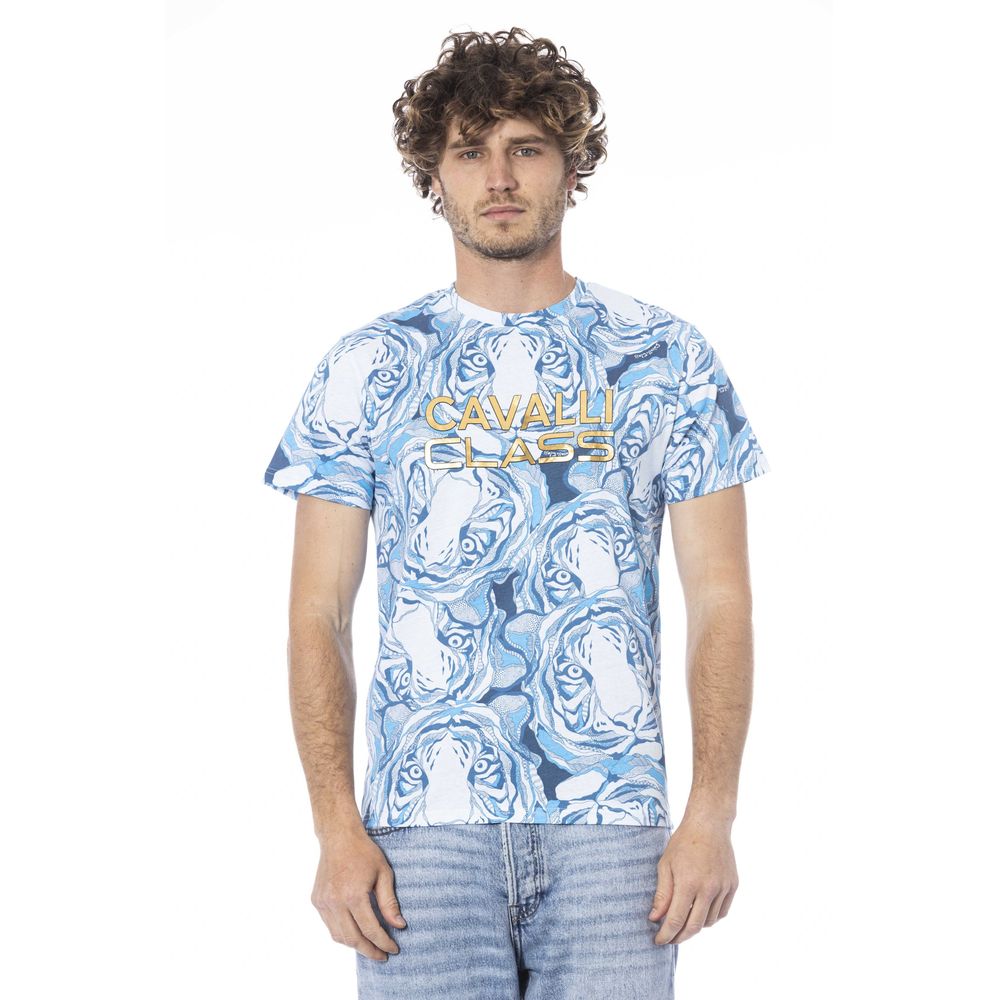 Maglietta da uomo in cotone azzurro Cavalli Class