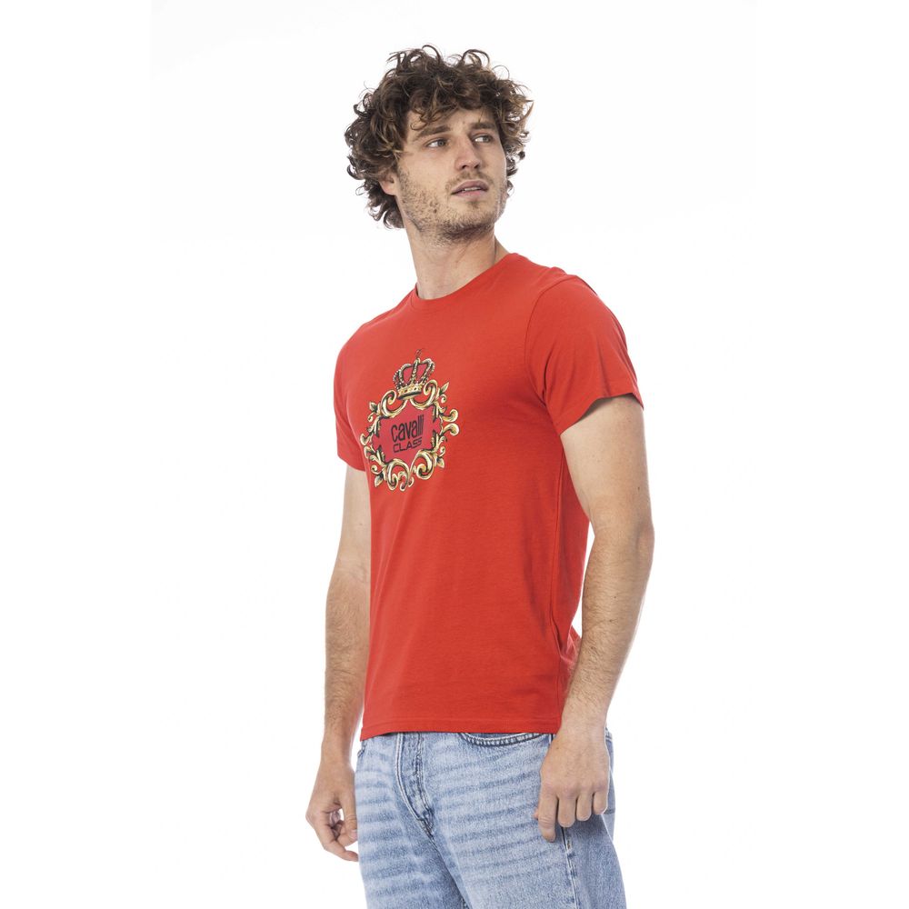 Maglietta da uomo in cotone rosso Cavalli Class