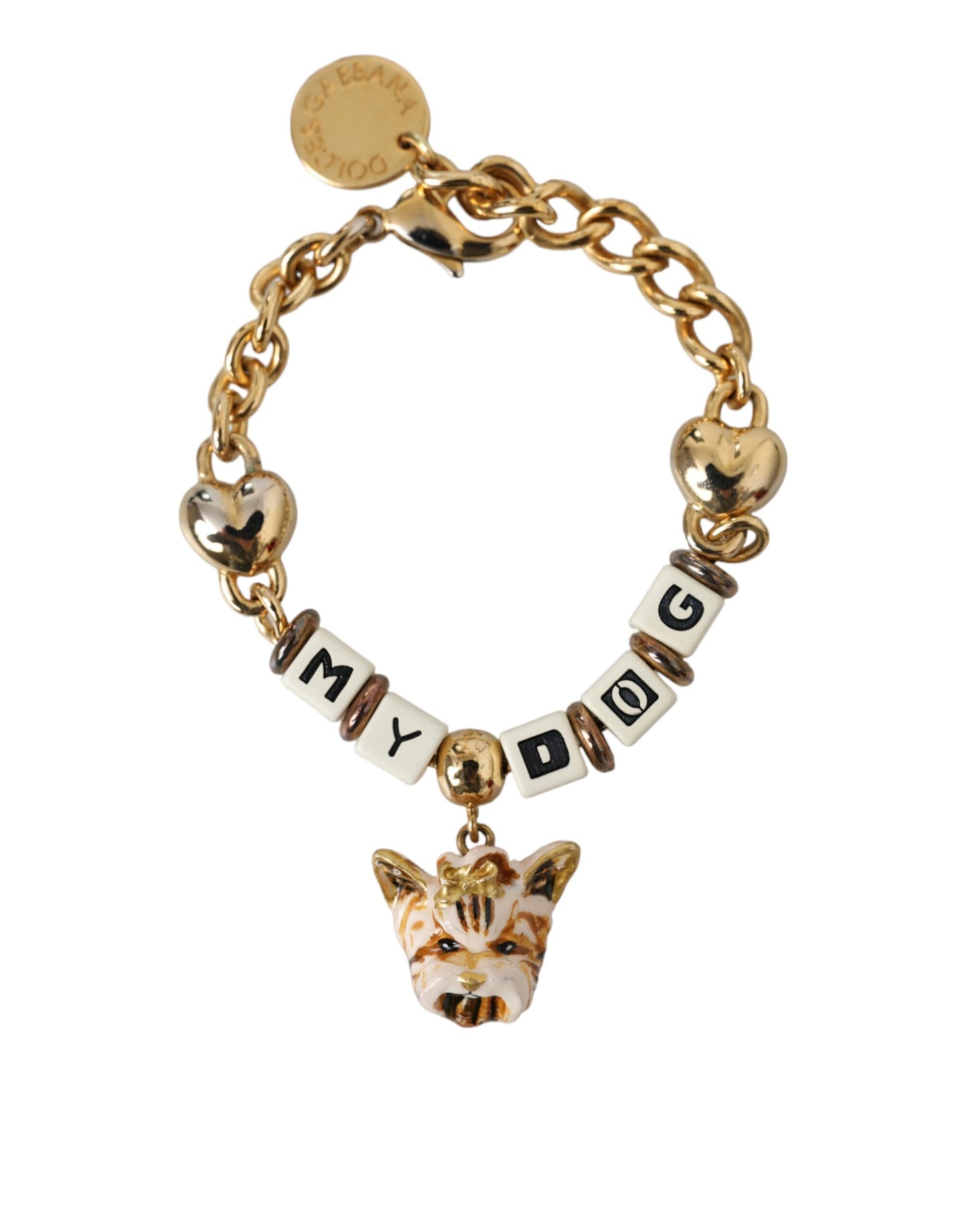 Dolce & Gabbana Braccialetto a forma di cuore in ottone dorato MY DOG
