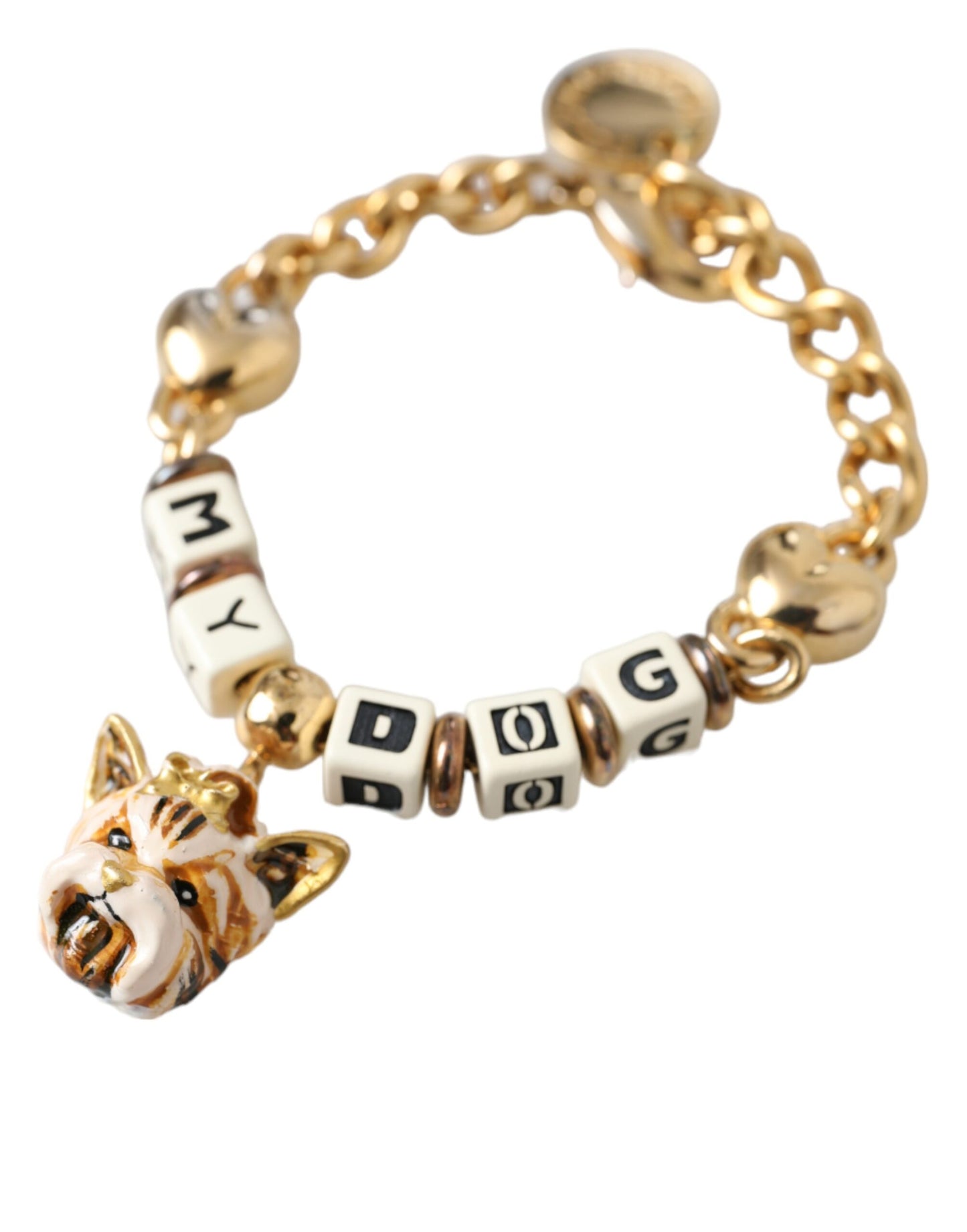 Dolce & Gabbana Braccialetto a forma di cuore in ottone dorato MY DOG