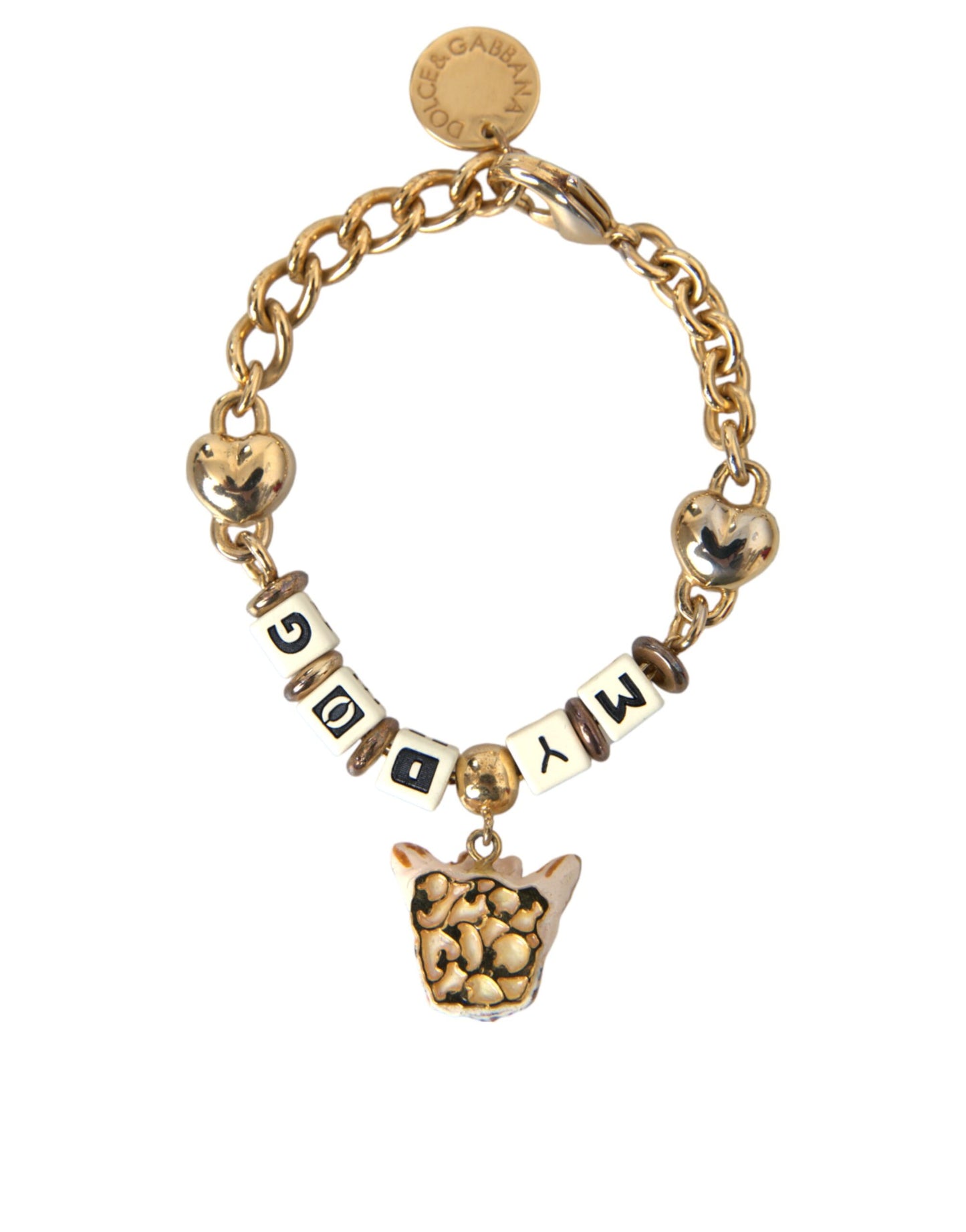 Dolce & Gabbana Braccialetto a forma di cuore in ottone dorato MY DOG