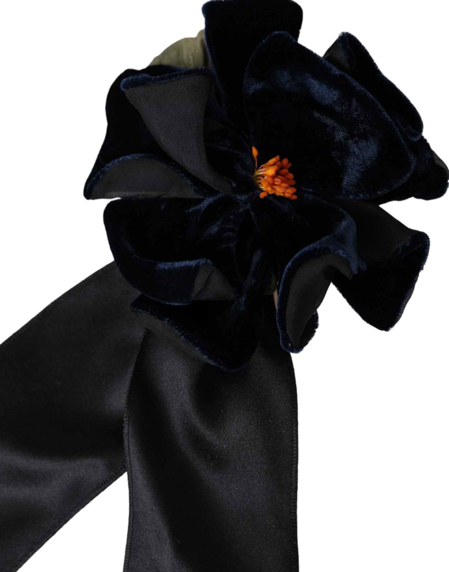 Spilla per capelli floreale in ottone dorato e seta nera Dolce & Gabbana