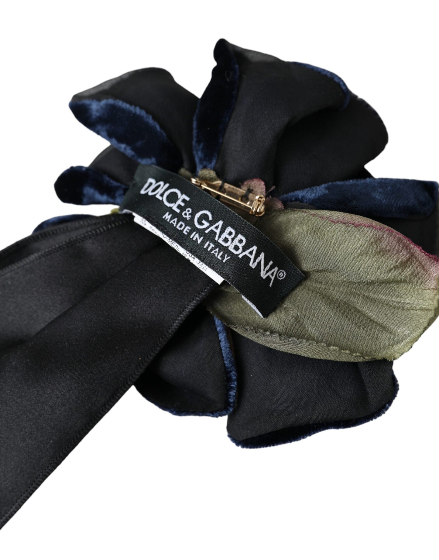Spilla per capelli floreale in ottone dorato e seta nera Dolce & Gabbana