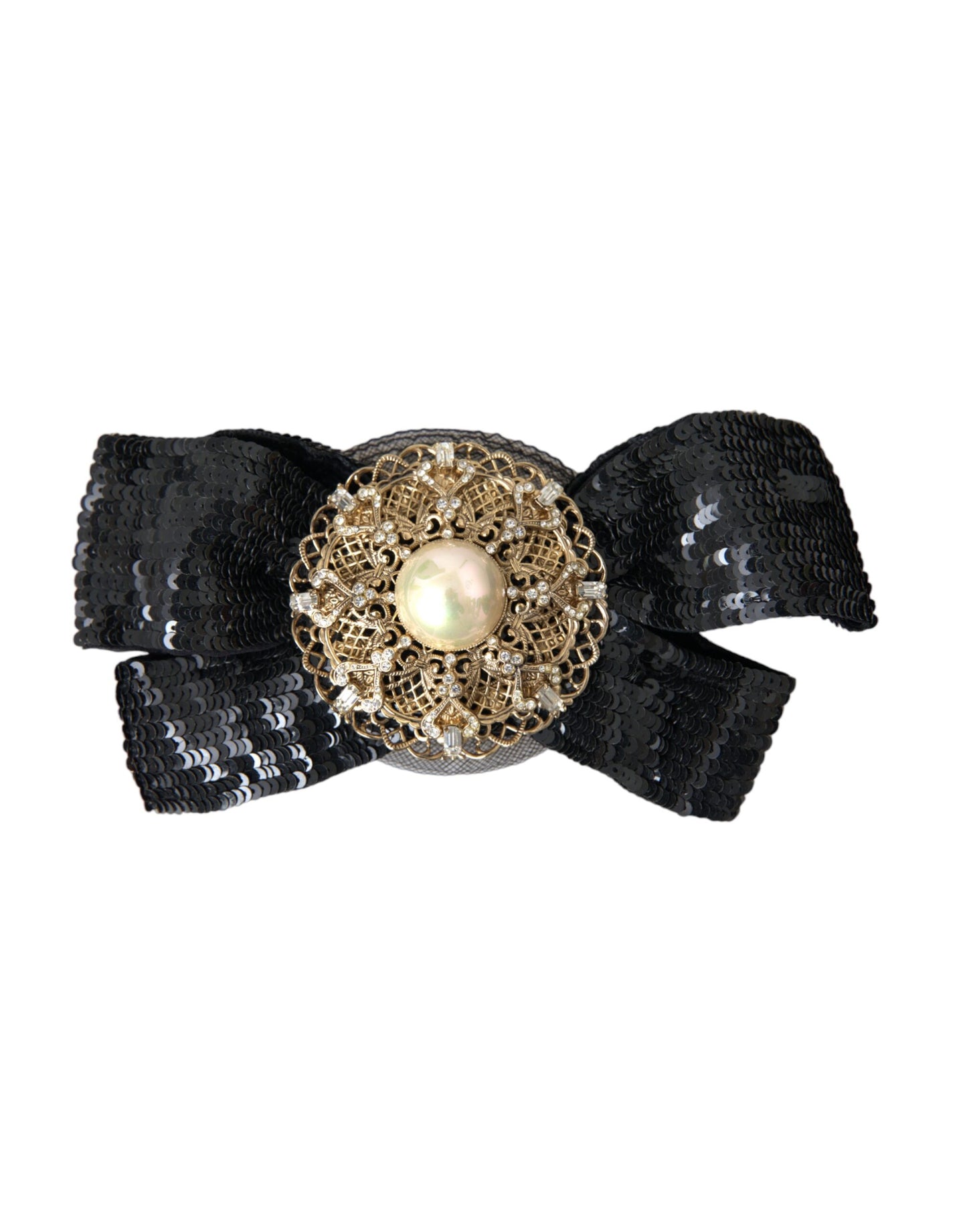 Dolce & Gabbana spilla fatta a mano con paillettes nere e perle per capelli