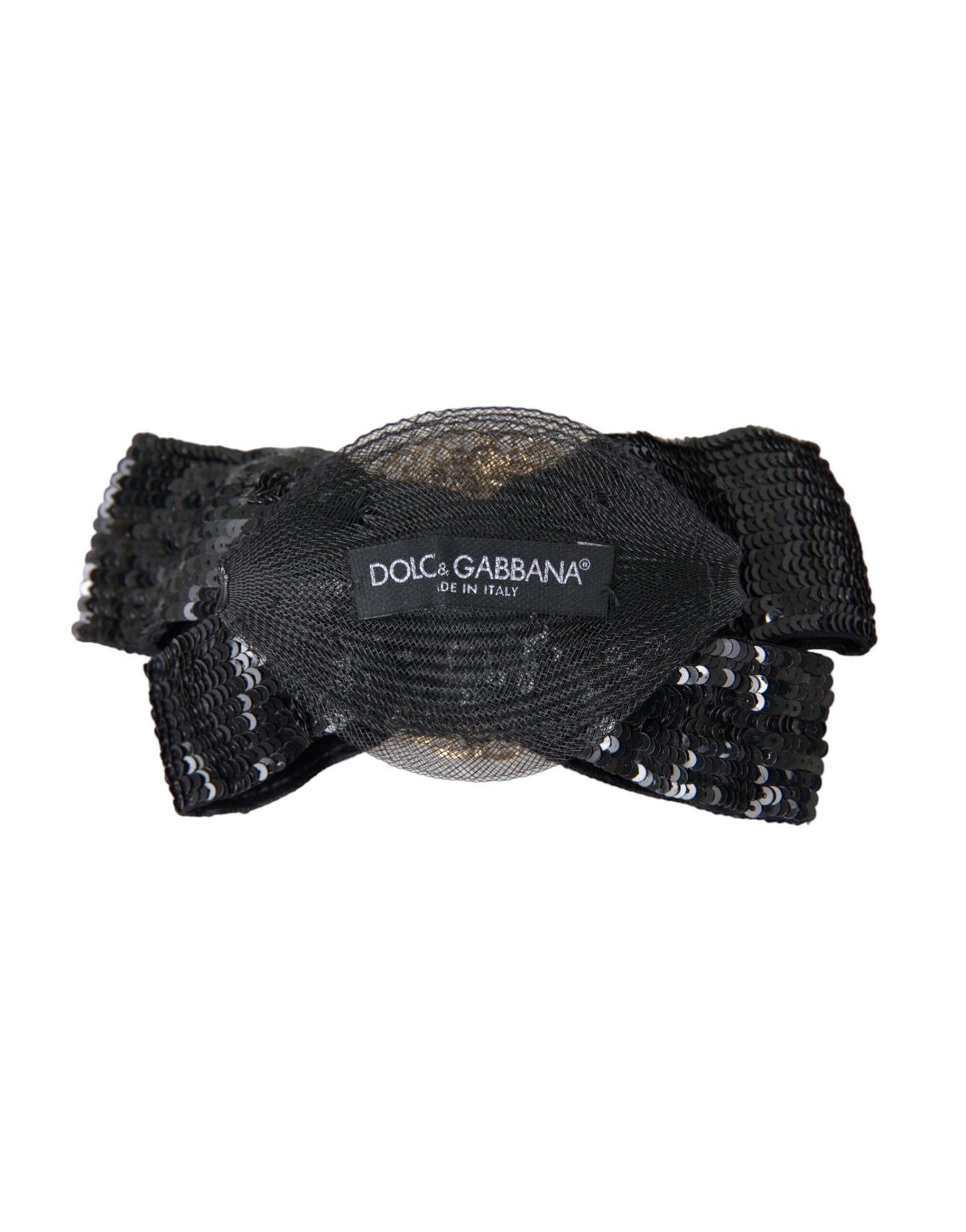 Dolce & Gabbana spilla fatta a mano con paillettes nere e perle per capelli