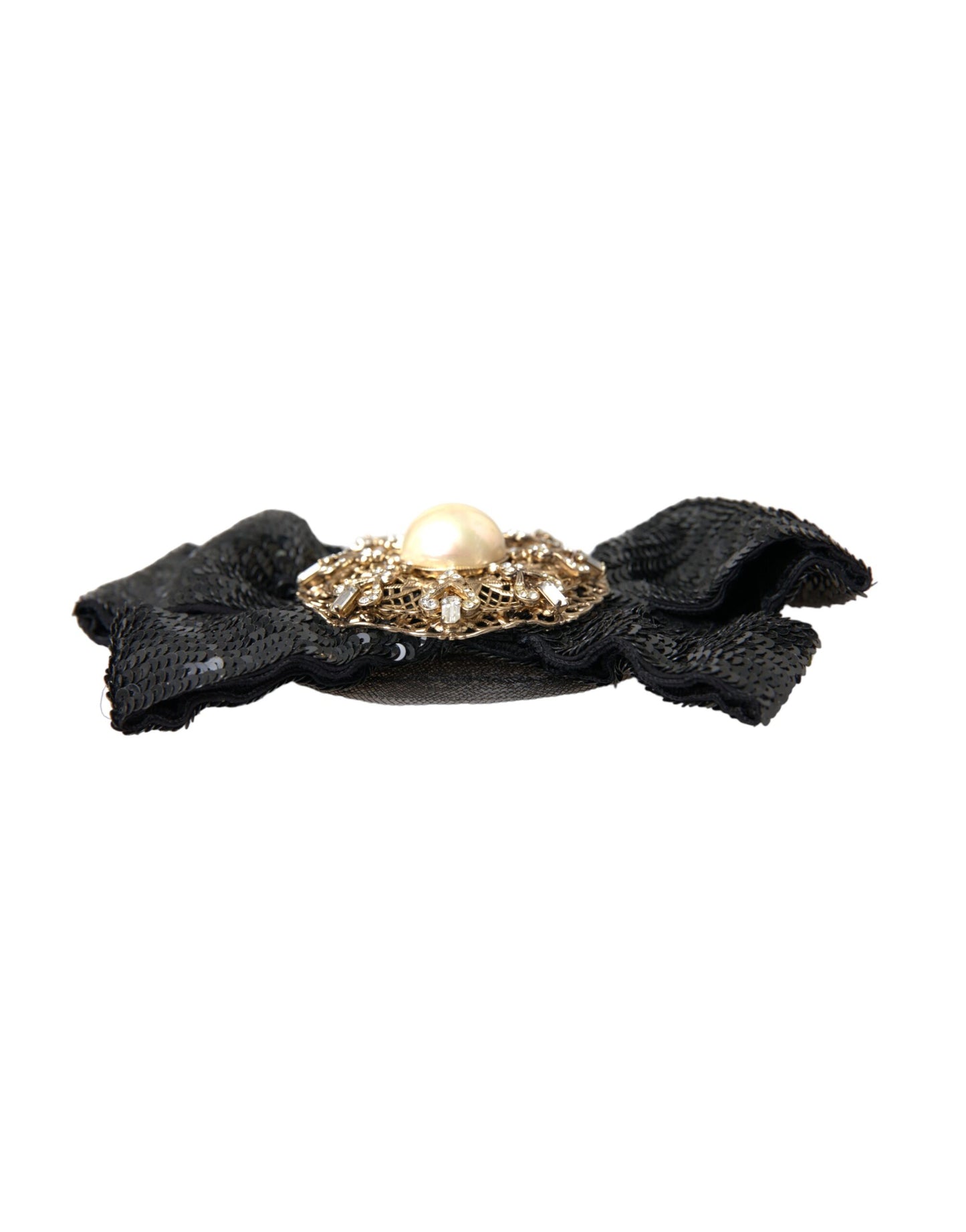 Dolce & Gabbana spilla fatta a mano con paillettes nere e perle per capelli