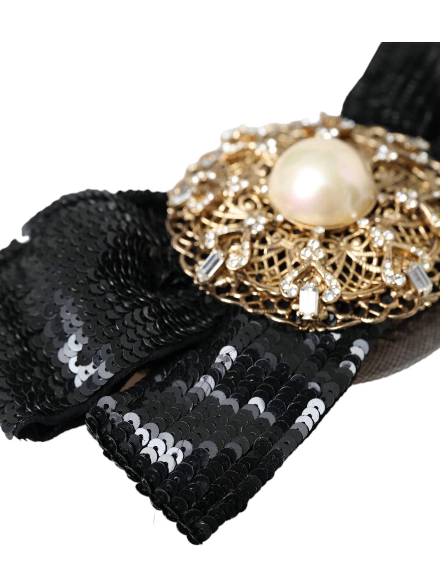 Dolce & Gabbana spilla fatta a mano con paillettes nere e perle per capelli