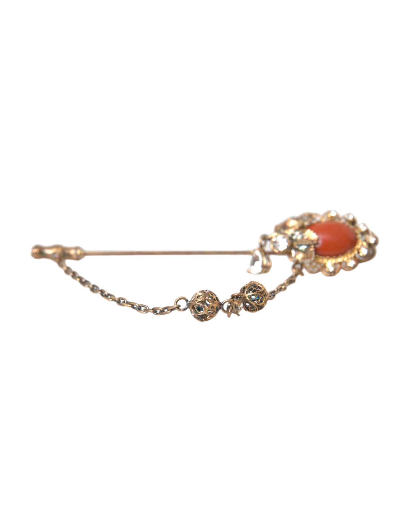 Dolce & Gabbana Spilla con catena in ottone dorato e cristalli in argento sterling 925