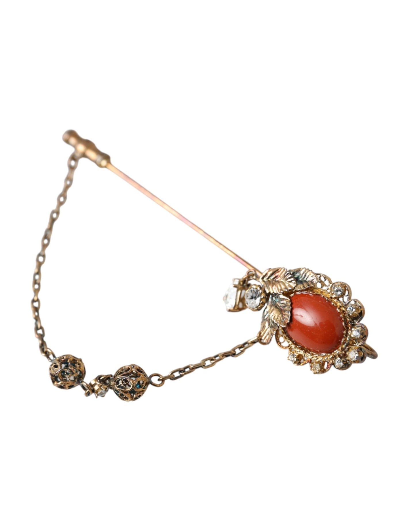 Dolce & Gabbana Spilla con catena in ottone dorato e cristalli in argento sterling 925