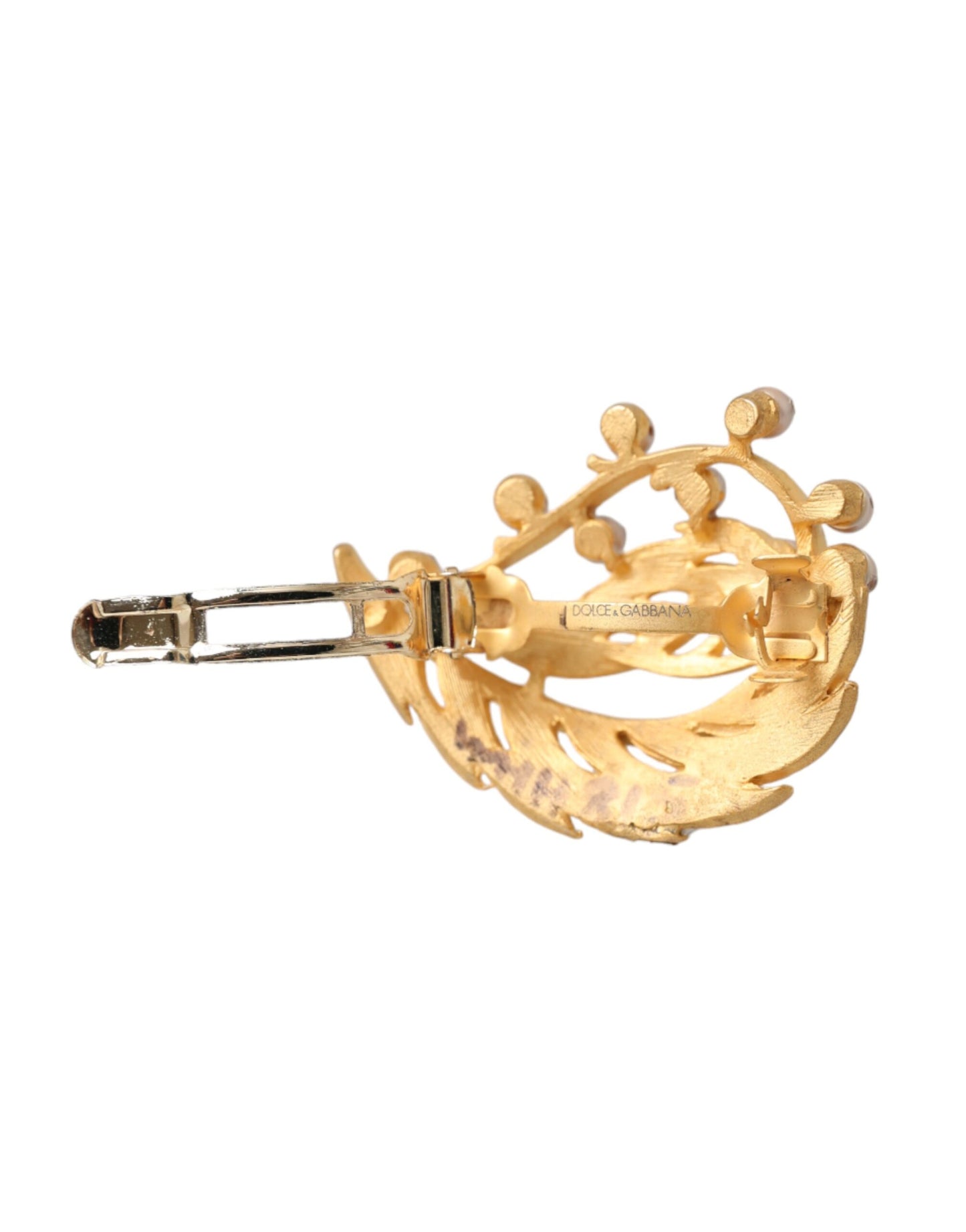 Dolce & Gabbana Spilla per capelli con foglia d'ottone dorata decorata