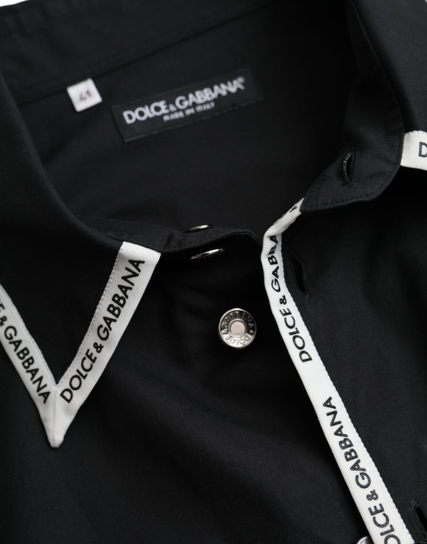 Dolce & Gabbana Camicia casual in cotone a maniche lunghe con colletto nero