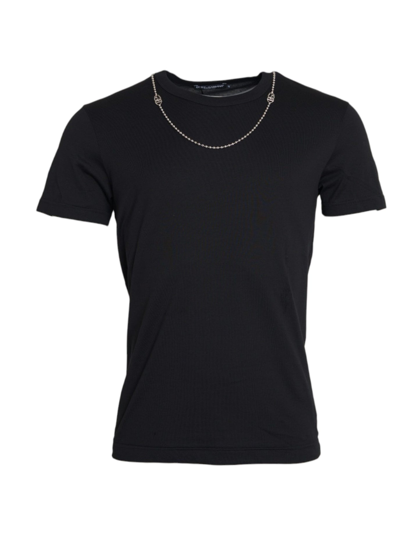 T-shirt a maniche corte con catena argento in cotone nero Dolce & Gabbana