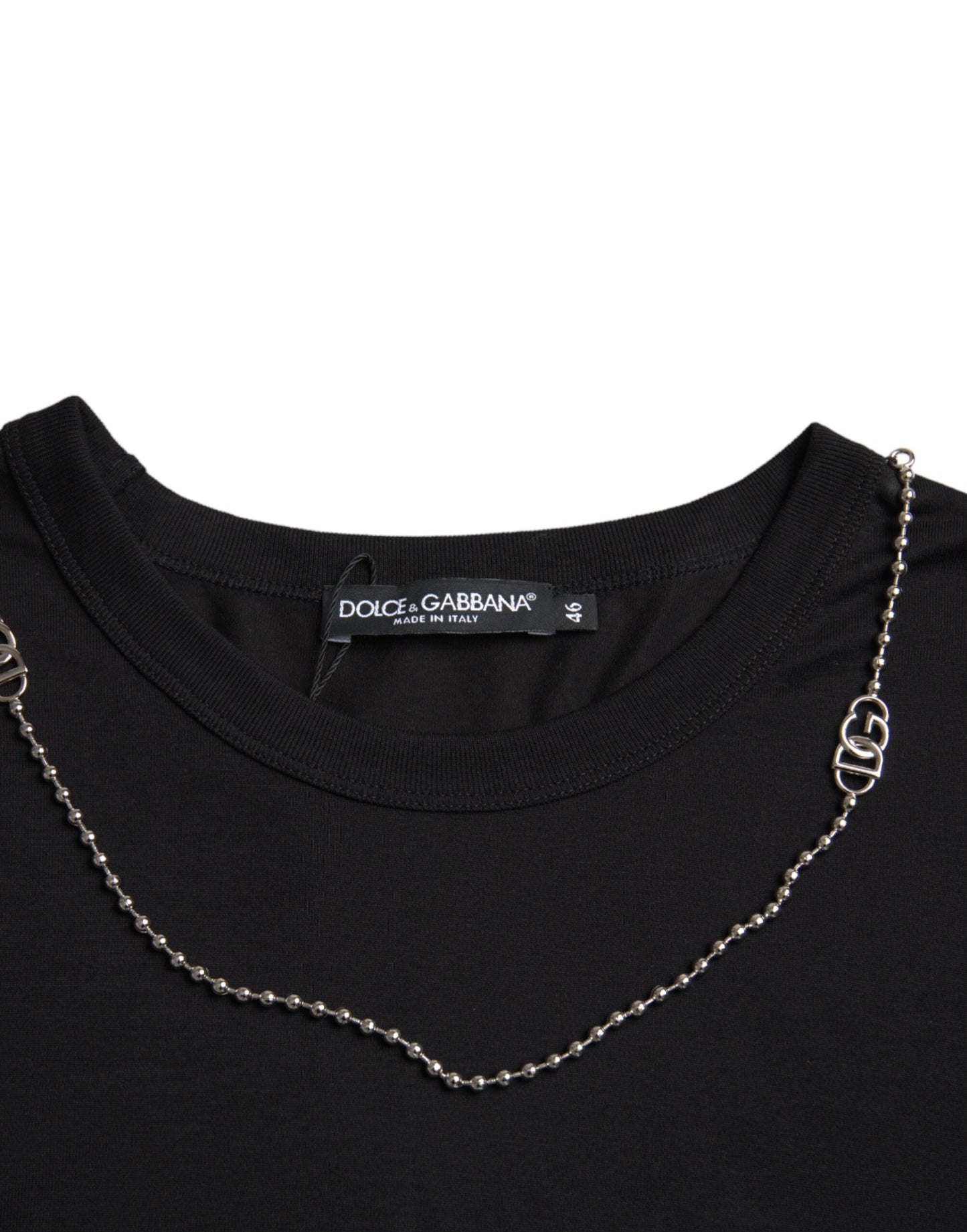 T-shirt a maniche corte con catena argento in cotone nero Dolce & Gabbana