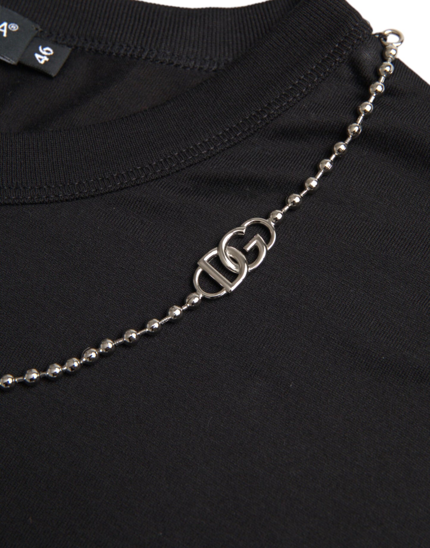 T-shirt a maniche corte con catena argento in cotone nero Dolce & Gabbana
