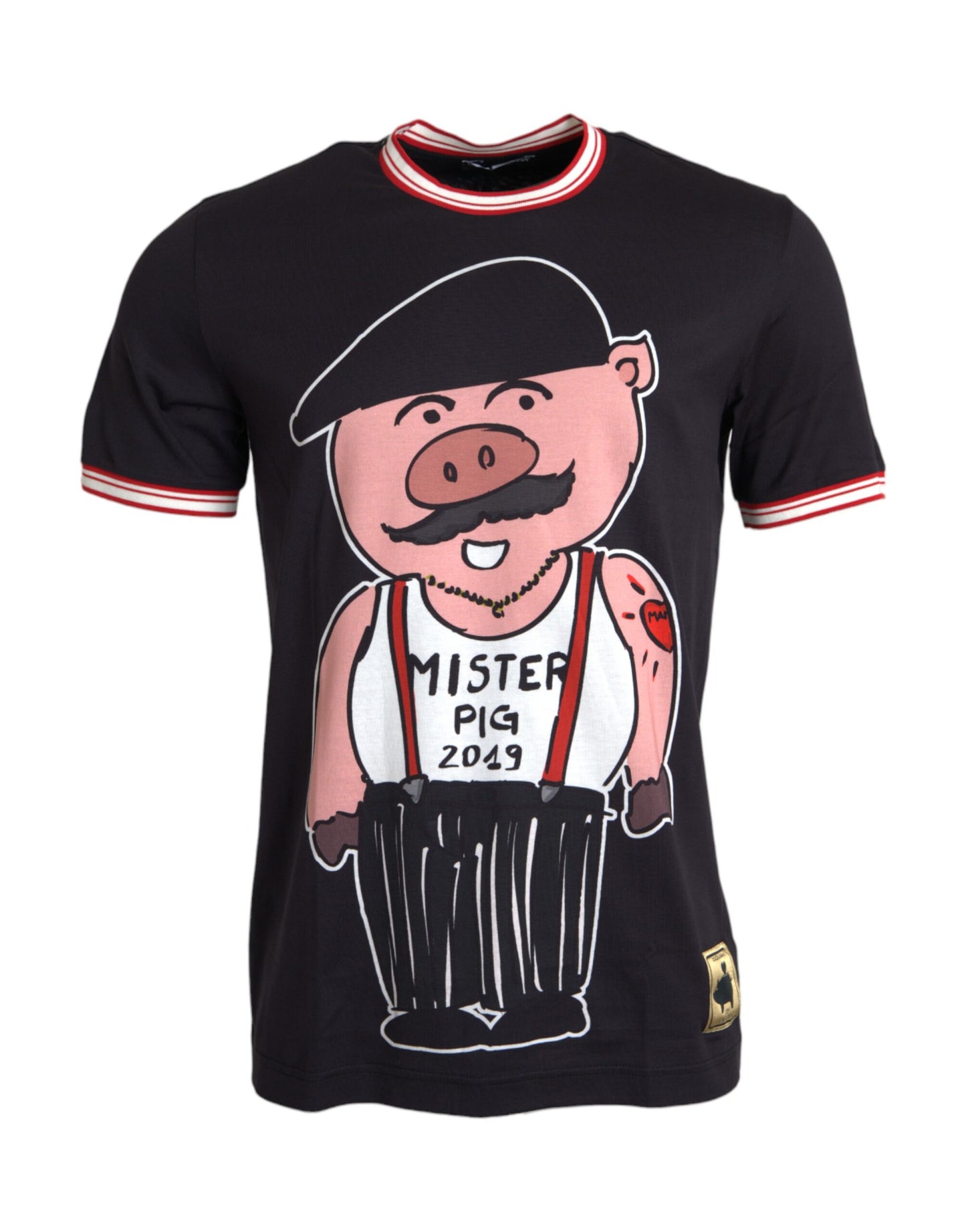 Dolce & Gabbana T-shirt nera in cotone 2019 Anno del Maiale