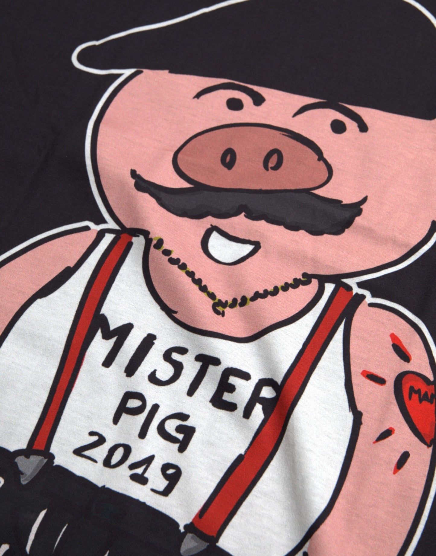 Dolce & Gabbana T-shirt nera in cotone 2019 Anno del Maiale