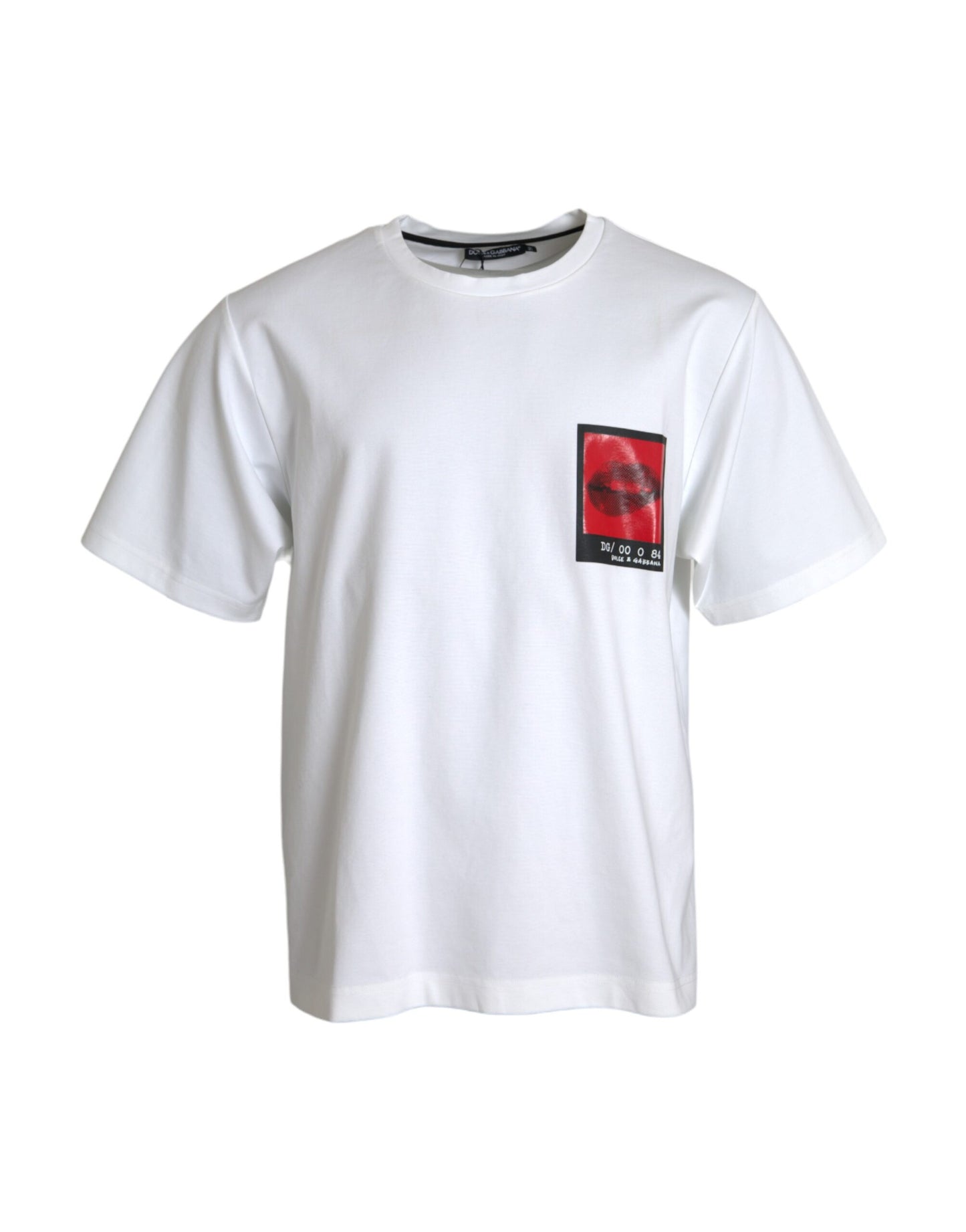 Dolce & Gabbana T-shirt da uomo in cotone con stampa labbra rosse bianche