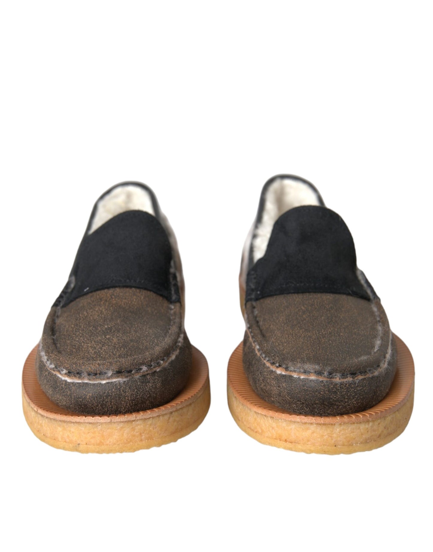 Dolce & Gabbana Mocassini in pelle di pelliccia marrone nero Scarpe da uomo