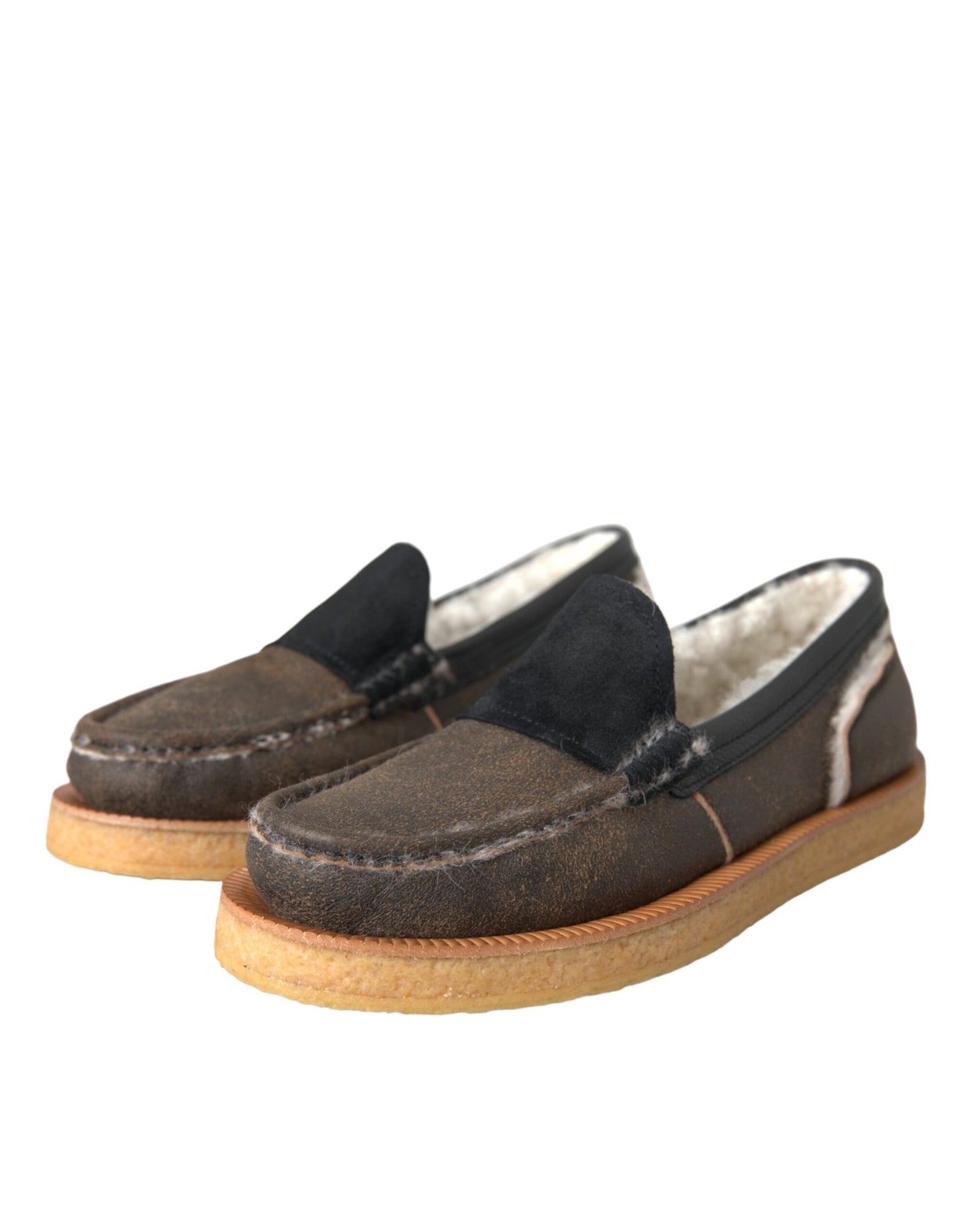 Dolce & Gabbana Mocassini in pelle di pelliccia marrone nero Scarpe da uomo