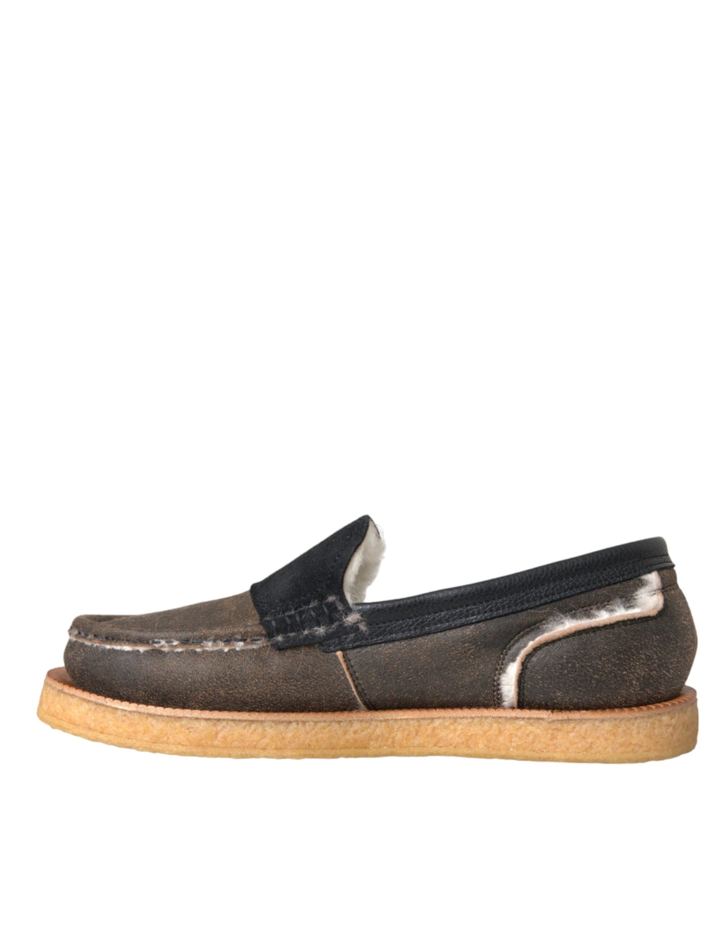 Dolce & Gabbana Mocassini in pelle di pelliccia marrone nero Scarpe da uomo