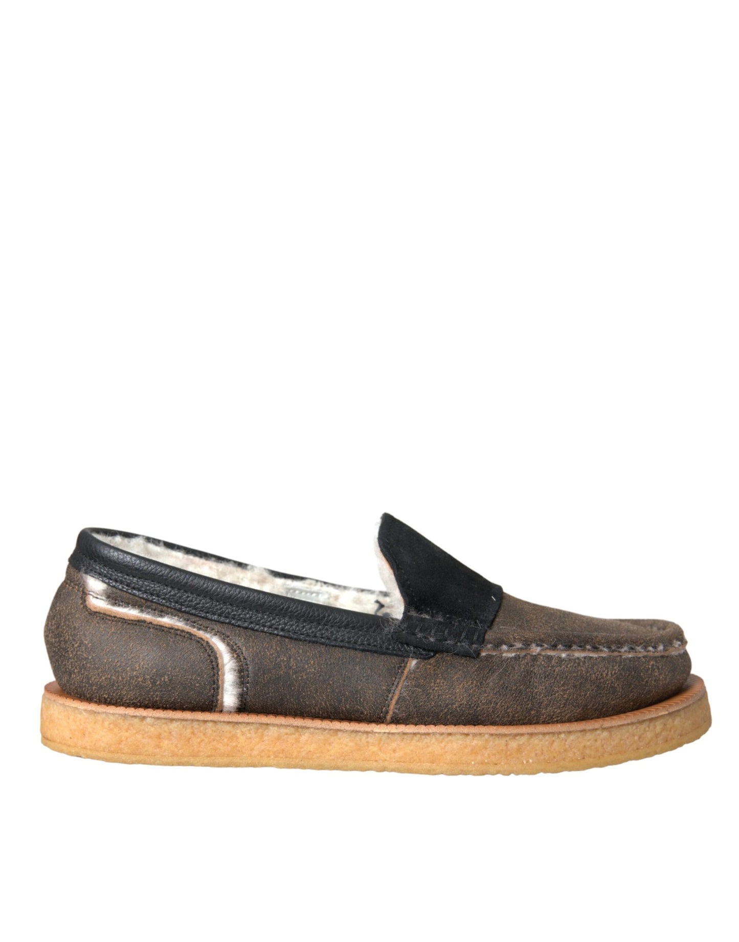Dolce & Gabbana Mocassini in pelle di pelliccia marrone nero Scarpe da uomo