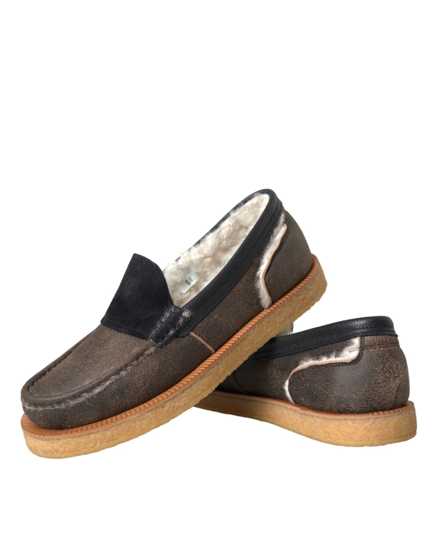Dolce & Gabbana Mocassini in pelle di pelliccia marrone nero Scarpe da uomo