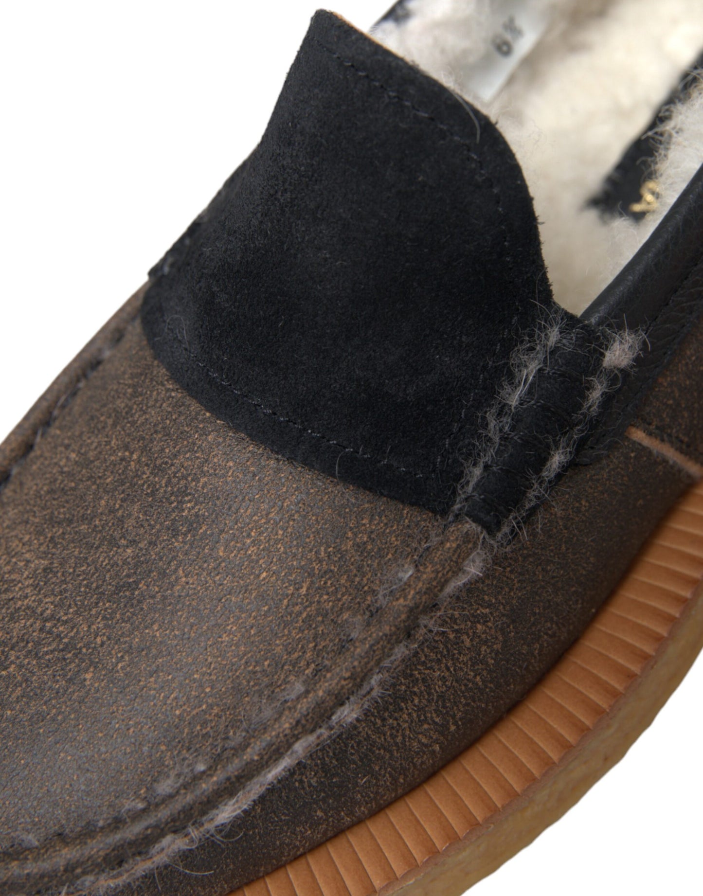 Dolce & Gabbana Mocassini in pelle di pelliccia marrone nero Scarpe da uomo