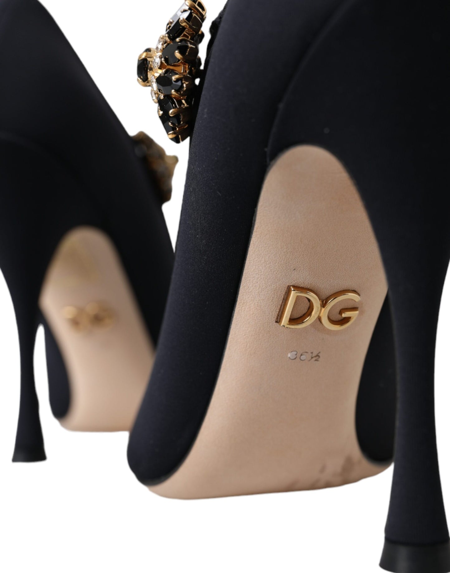 Scarpe con tacco Dolce & Gabbana nere Mary Jane in jersey di cristallo