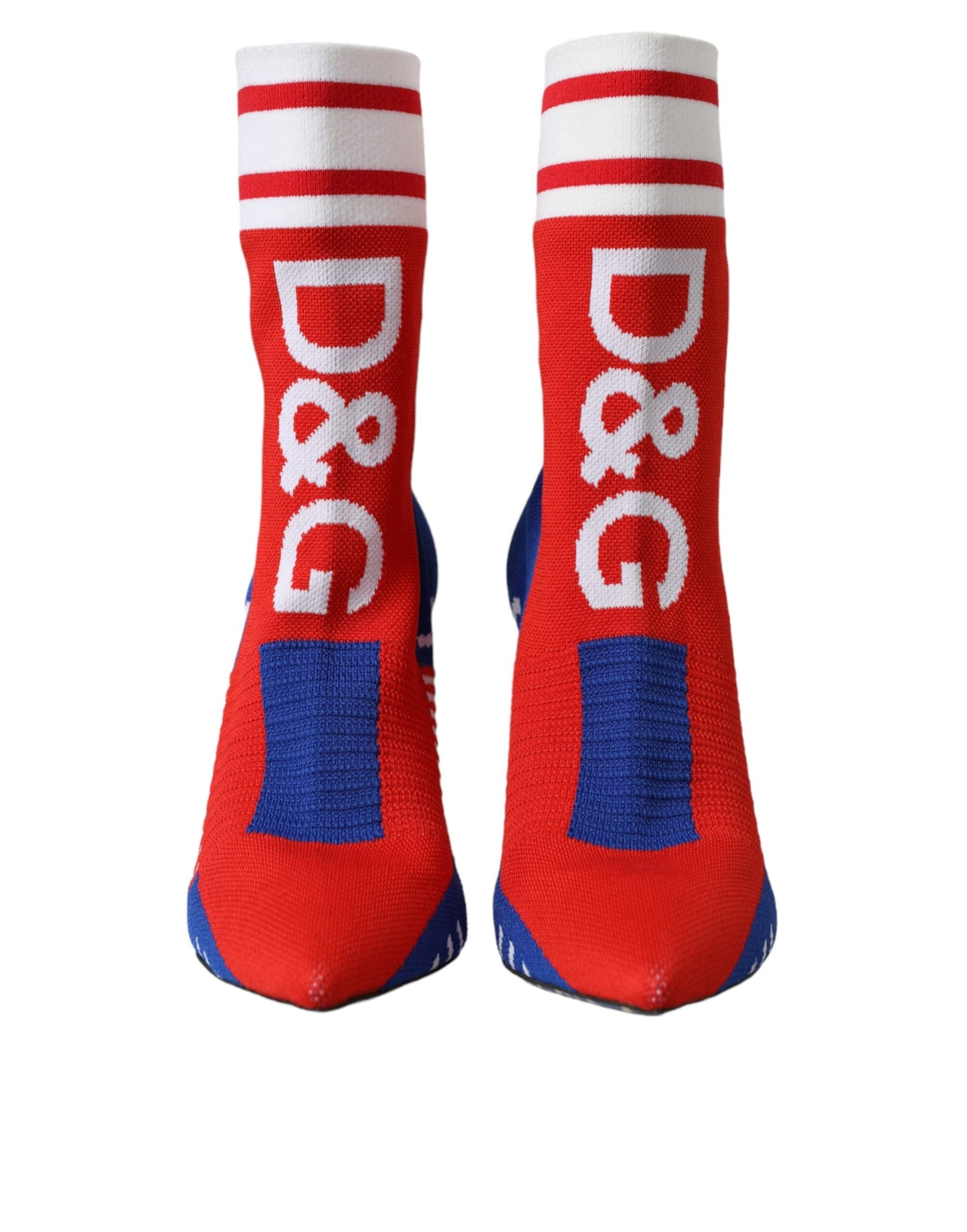 Dolce & Gabbana Rosso Blu Stretch Calzino Stile Stivaletti Corti Logo Scarpe