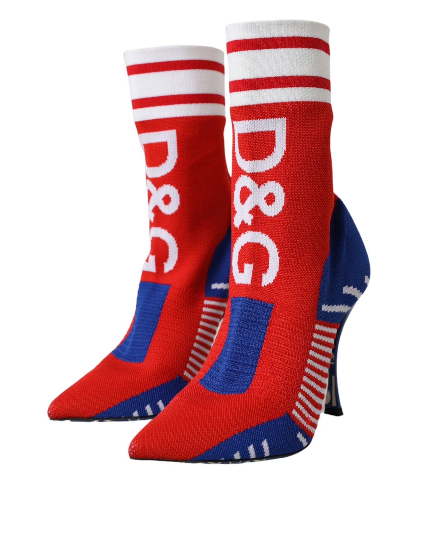 Dolce & Gabbana Rosso Blu Stretch Calzino Stile Stivaletti Corti Logo Scarpe