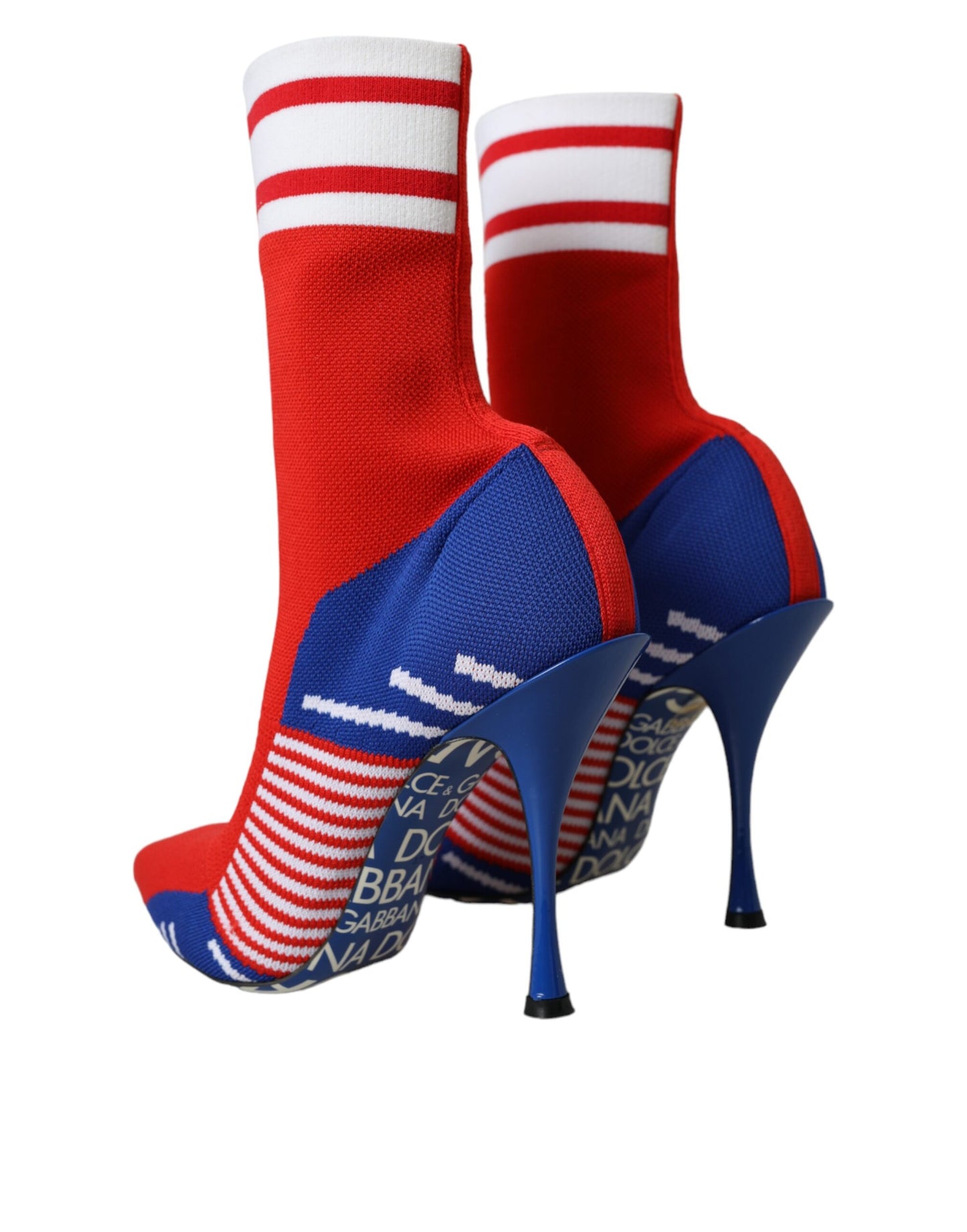 Dolce & Gabbana Rosso Blu Stretch Calzino Stile Stivaletti Corti Logo Scarpe