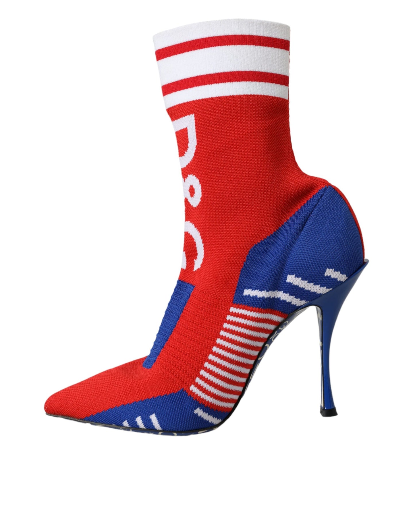 Dolce & Gabbana Rosso Blu Stretch Calzino Stile Stivaletti Corti Logo Scarpe