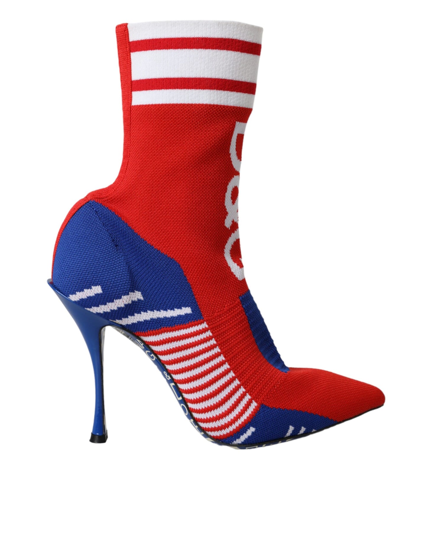 Dolce & Gabbana Rosso Blu Stretch Calzino Stile Stivaletti Corti Logo Scarpe