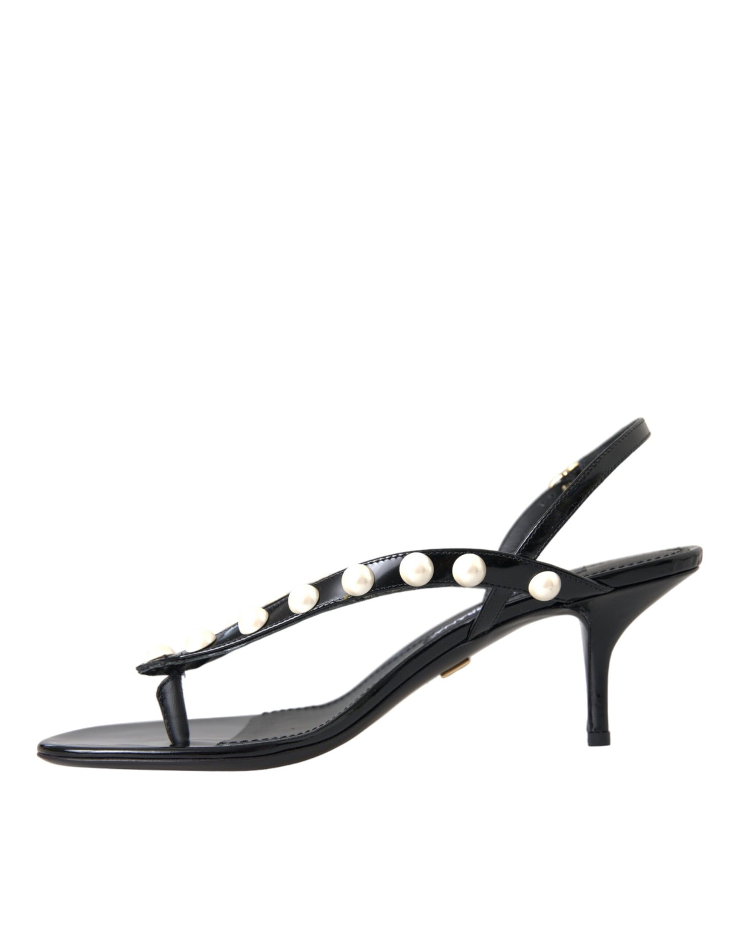 Sandali con tacco in finta perla in pelle nera Dolce & Gabbana