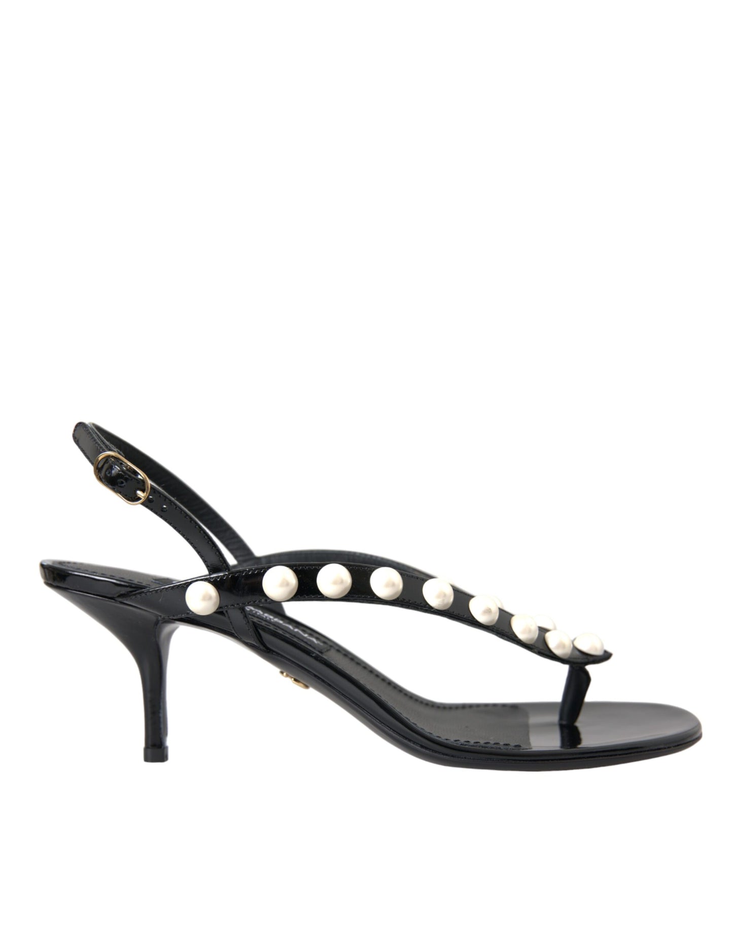 Sandali con tacco in finta perla in pelle nera Dolce & Gabbana