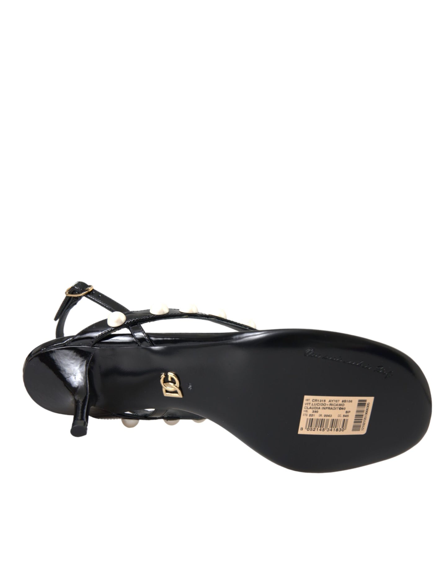 Sandali con tacco in finta perla in pelle nera Dolce & Gabbana