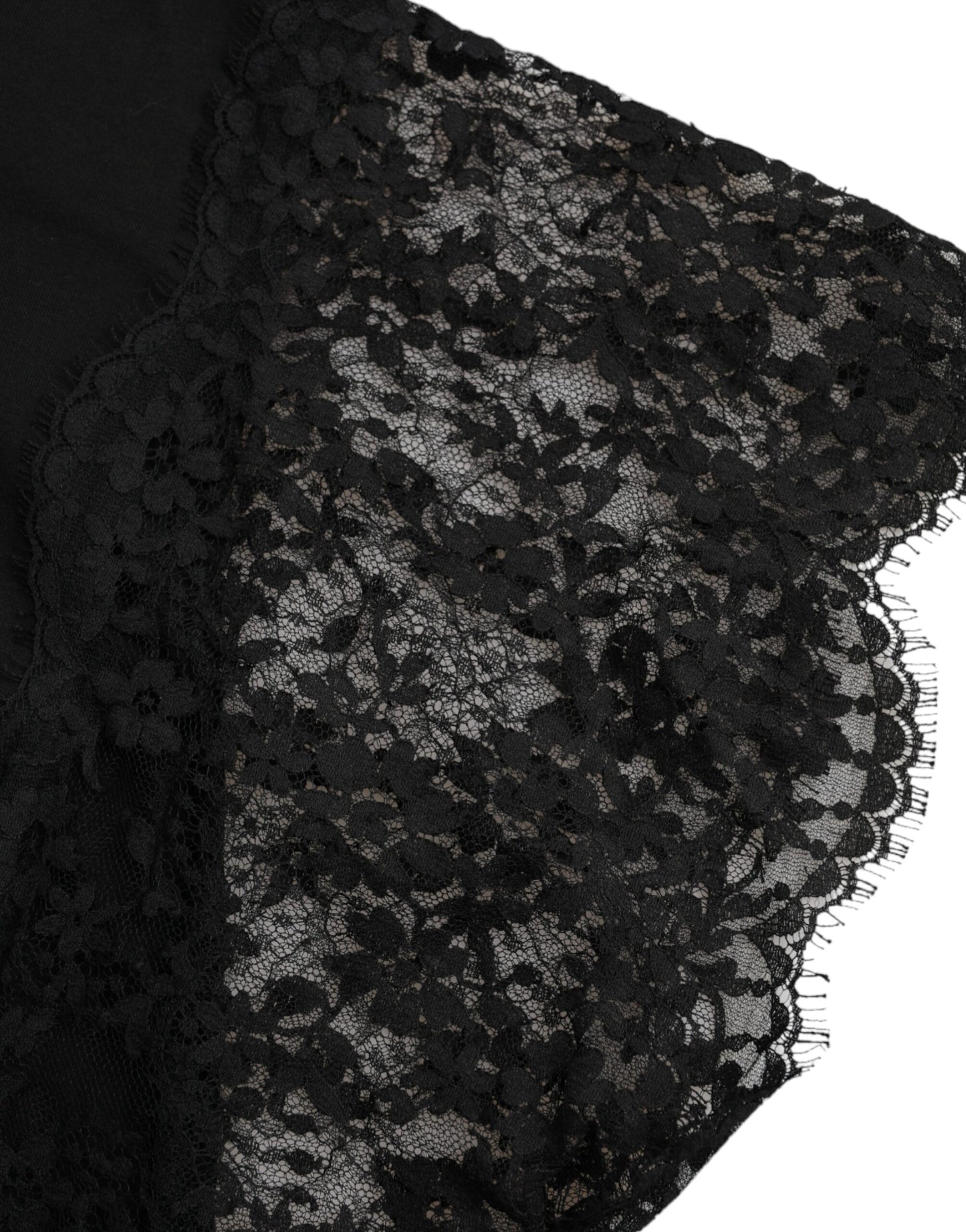 Dolce & Gabbana T-shirt in pizzo di cotone con stampa cuore sacro nero