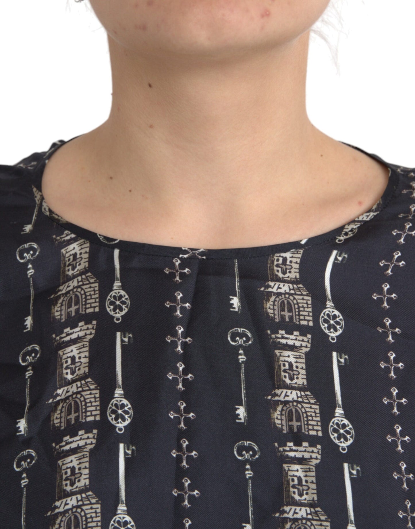 Dolce & Gabbana T-shirt in seta con stampa castello chiave nera