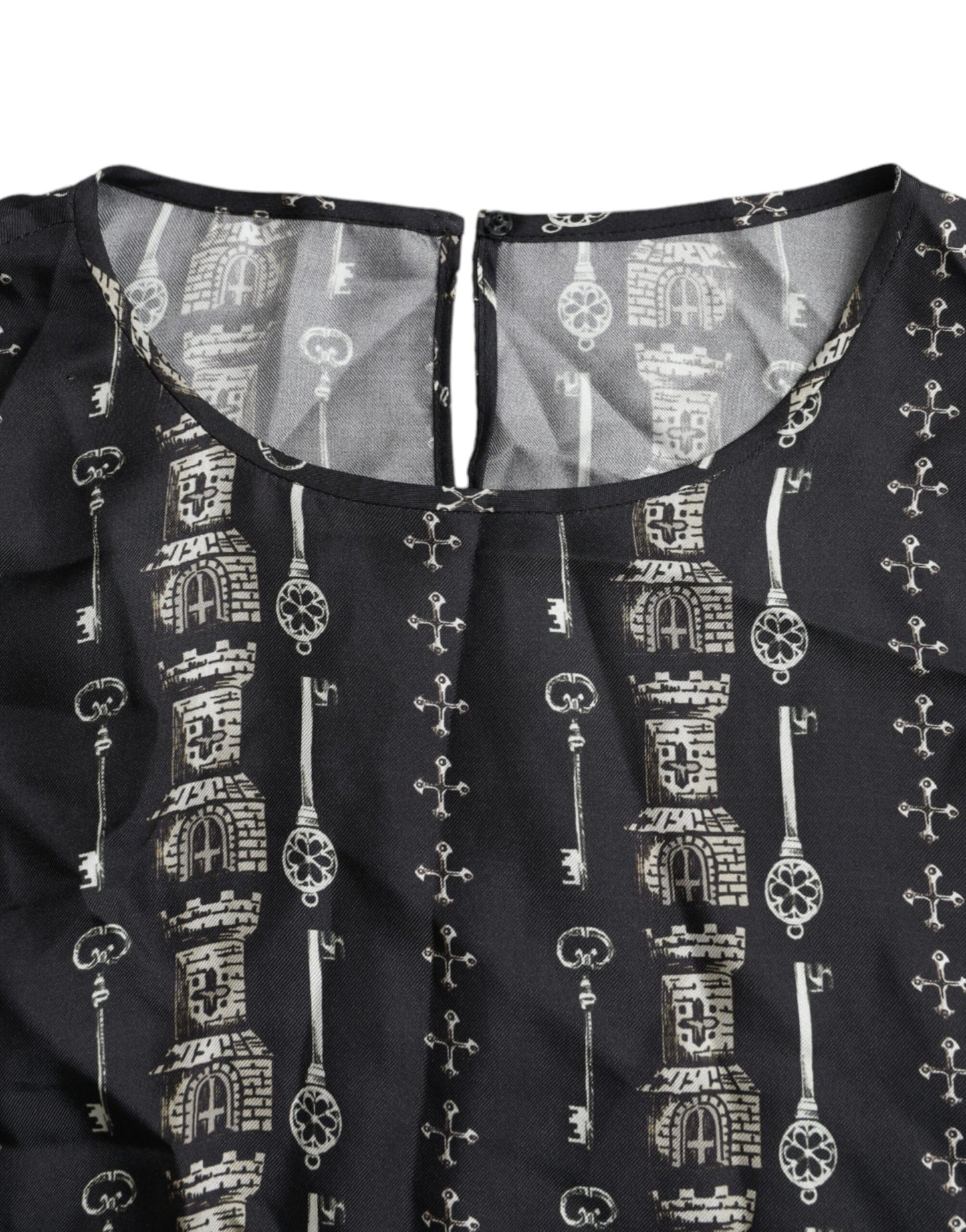 Dolce & Gabbana T-shirt in seta con stampa castello chiave nera
